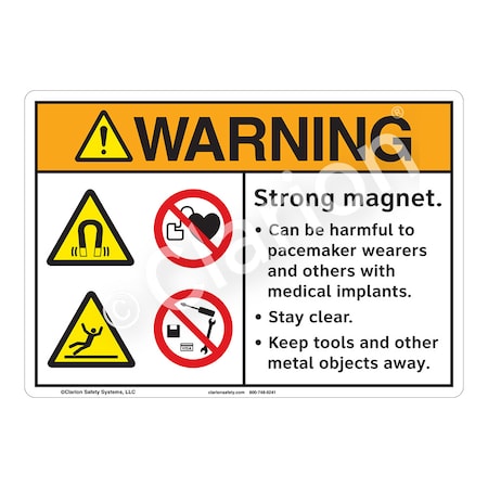 ANSI/ISO Compliant Warning/Strong Magnet Safety Signs Indoor/Outdoor Aluminum (BE) 12 X 18